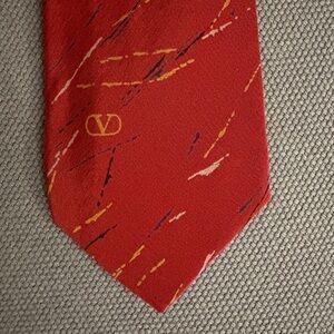 Valentino Cravatte Italy 80’s Rare Brushstroke Silk Red Abstract Men's Tie! Wow!